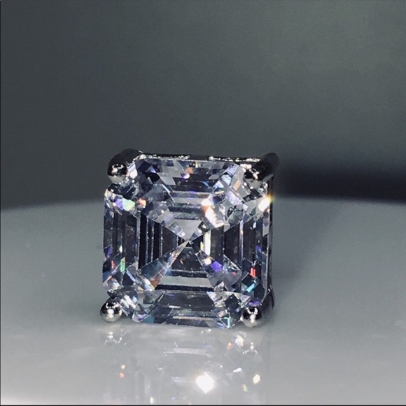 14k white gold asscher diamond 4 ct stud earrings - Picture 3 of 8